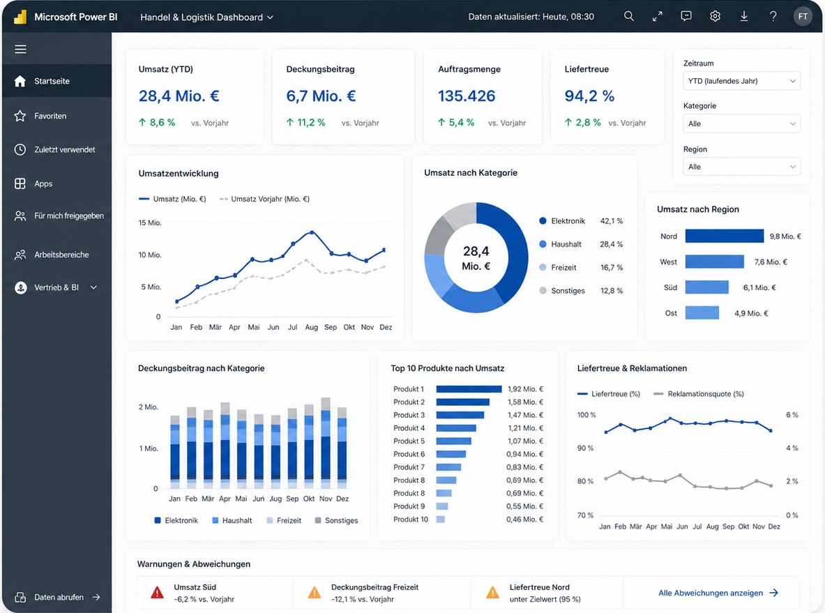 Beispiel eines Power-BI-Dashboards für den Handel